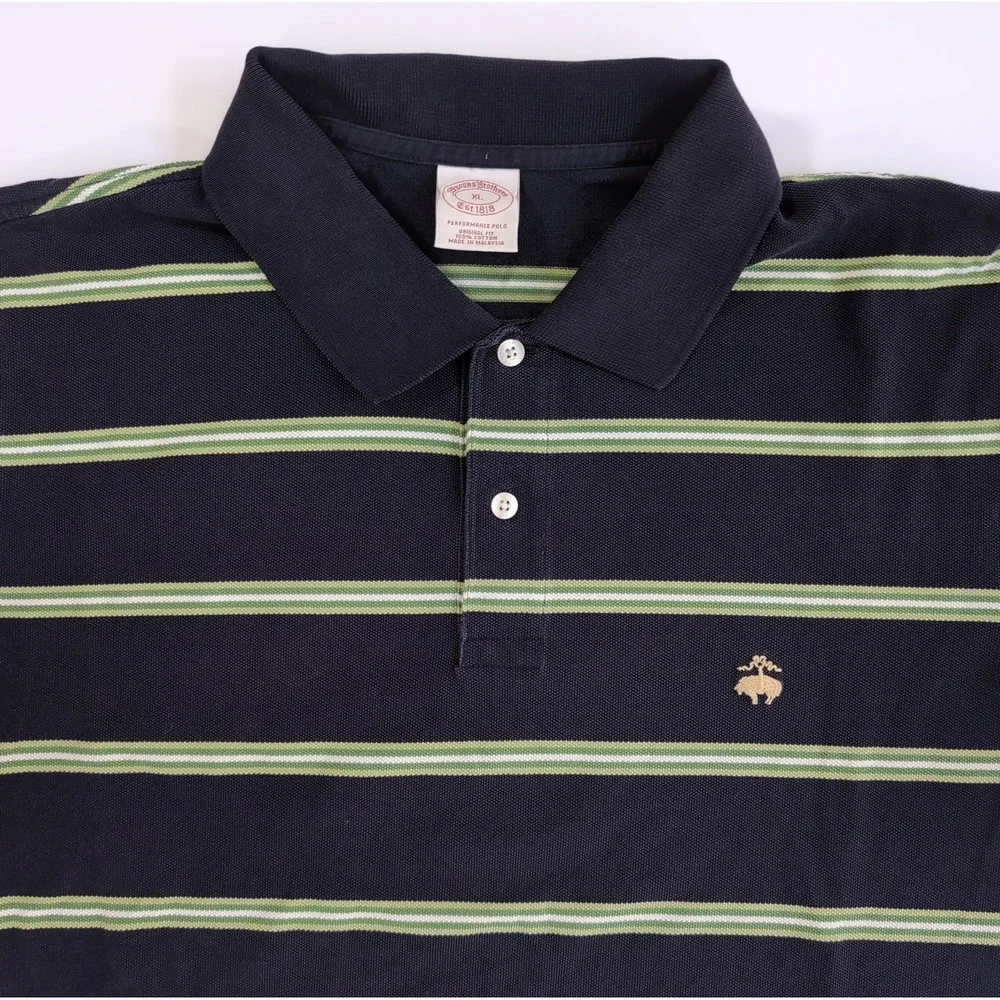 VTG Brooks Brothers 1818 Mens Performance Polo Shirt Mens XL Navy Blue Striped
